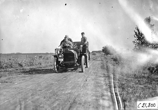 Studebaker car driven by George Smithson, near Ft. Dodge, Iowa at the 1909 Glidden Tour