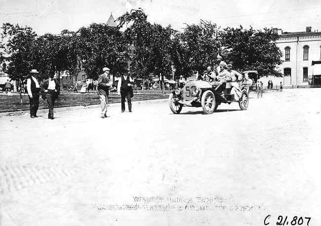 Jean Bemb in Chalmers car #52 at Ft. Dodge, Iowa at the 1909 Glidden Tour