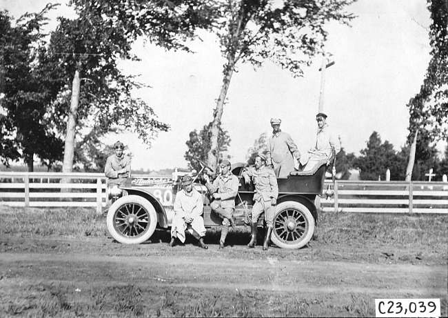 Studebaker press car on road at Fort Dodge, Iowa at the 1909 Glidden Tour