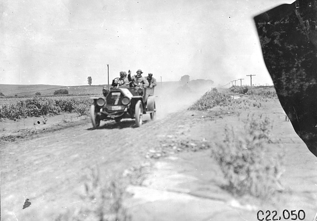 O.H. Bernhardt in Jewell car on rural road near Arion, Iowa at the 1909 Glidden Tour