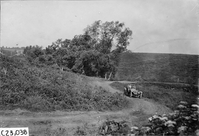 Car #108 on rural road to Council Bluffs, Iowa at 1909 Glidden Tour