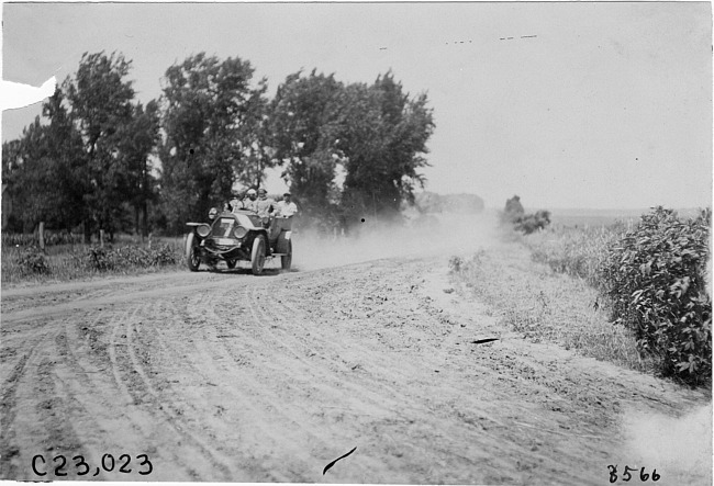 Car #7 on rural road to Council Bluffs, Iowa at 1909 Glidden Tour