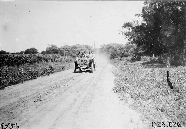 Car #52 on rural road to Council Bluffs, Iowa at 1909 Glidden Tour