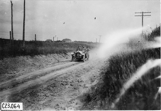 Car #8 on rural road to Council Bluffs, Iowa at 1909 Glidden Tour