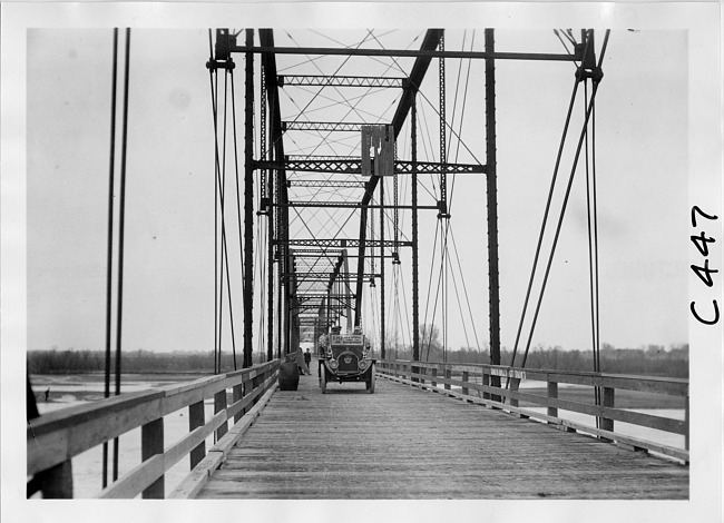 Dai H. Lewis and his party, crossing Loup River bridge, at the 1909 Glidden Tour