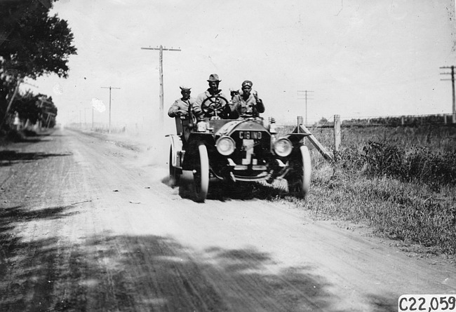 Webb Jay in Premier car #1near Grand Island, Neb., at 1909 Glidden Tour