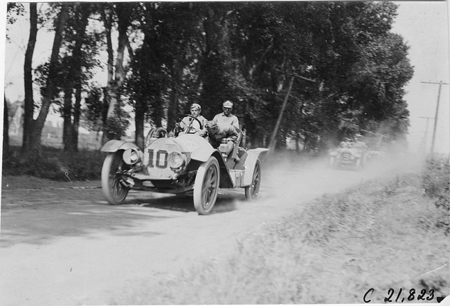 Chalmers car on rural road near Kearney, Neb., at 1909 Glidden Tour