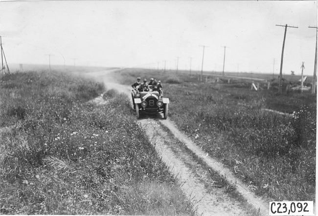 Participants in Pierce-Arrow car #8 near North Platte, Neb., at the 1909 Glidden Tour