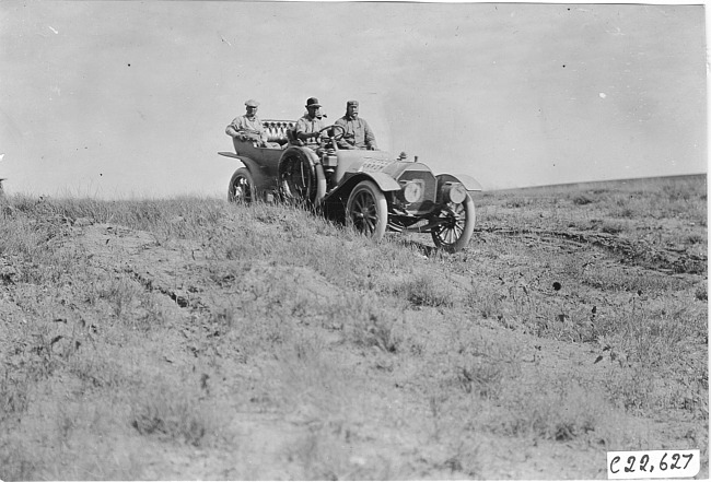 Pierce-Arrow car crossing the prairie, at the 1909 Glidden Tour
