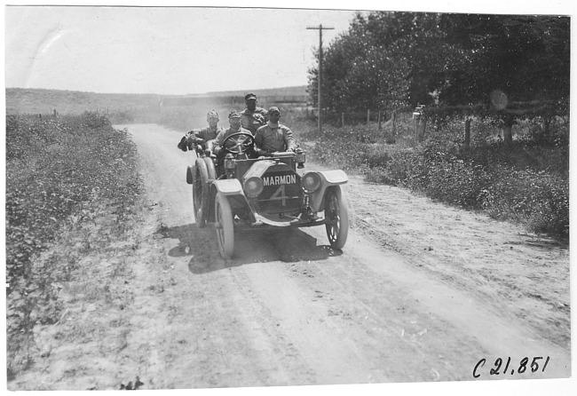Frank Wing in Marmon car entering Hillrose, Colo., at 1909 Glidden Tour