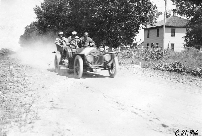 Driver E. O. Hayes in the Midland car #12 on the road to Denver, Colo., at the 1909 Glidden Tour