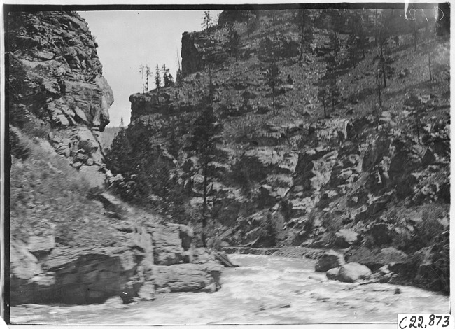 Creek running through Clear Creek Canyon, Colo., at 1909 Glidden Tour