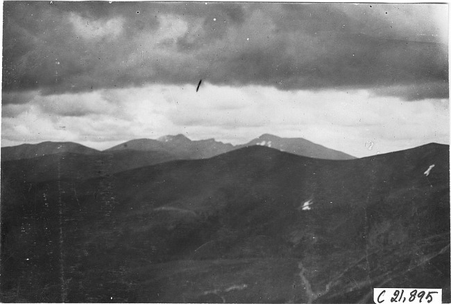View of Mt. Evans and Mt. Rosella in Colo., at 1909 Glidden Tour