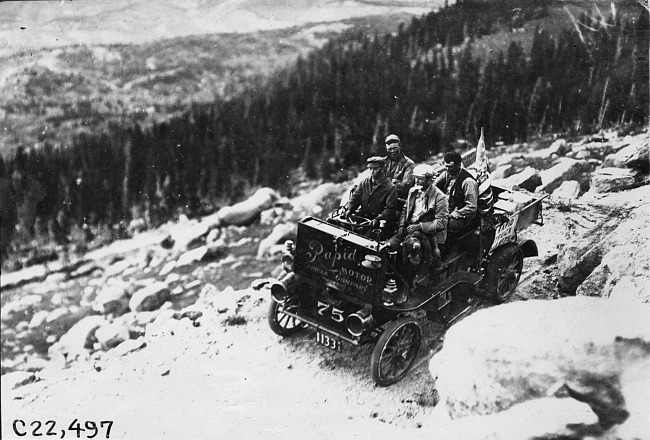 Rapid motor truck heads back down mountain in Colo., at 1909 Glidden Tour