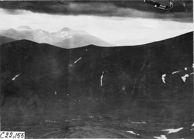 Mountain view with Pikes Peak in background in Colo., at 1909 Glidden Tour