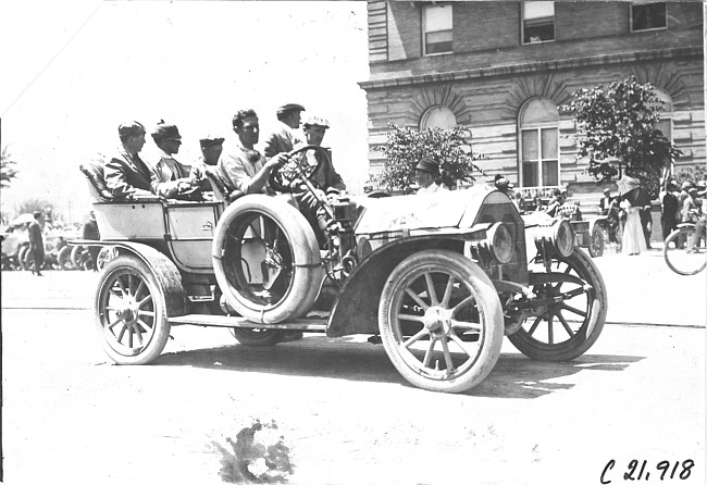 Harry Bill in Chalmers car in front of Antlers Hotel in Colorado Springs, Colo., at 1909 Glidden Tour