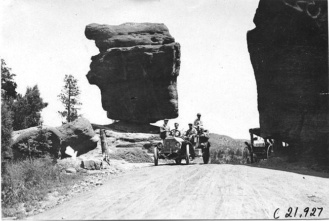 Chalmers car #83 at Balanced Rock in the Garden of the Gods, Colo., at the 1909 Glidden Tour