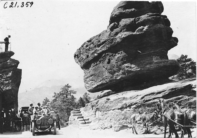 Chalmers car #76 at Balanced Rock in the Garden of the Gods, Colo., at the 1909 Glidden Tour