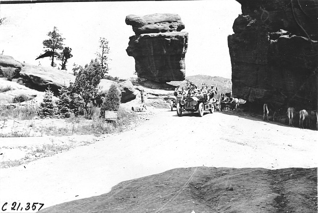 Chalmers cars at Balanced Rock in the Garden of the Gods, Colo., at the 1909 Glidden Tour