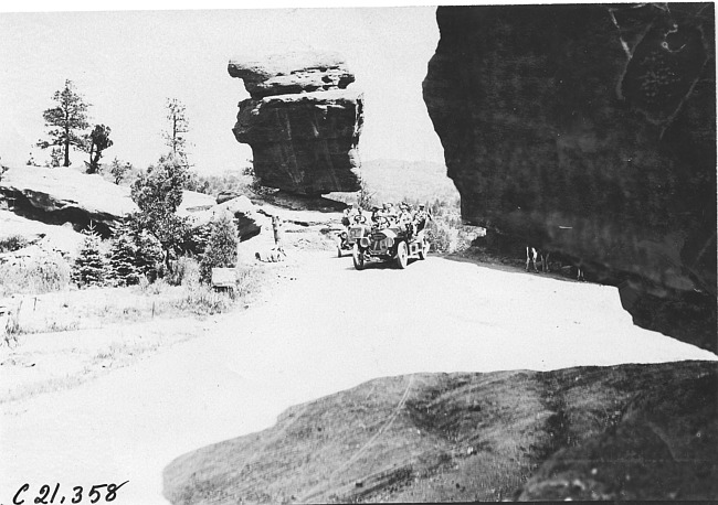 Chalmers cars at Balanced Rock in the Garden of the Gods, Colo., at the 1909 Glidden Tour