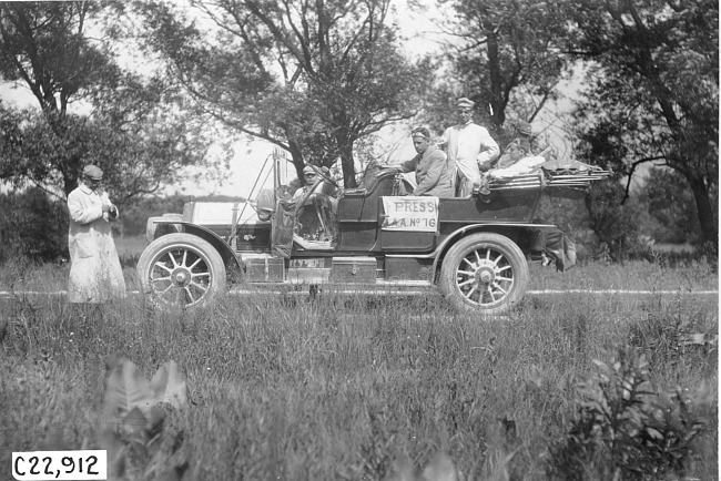 Press car on road near Hugo, Colo., at the 1909 Glidden Tour