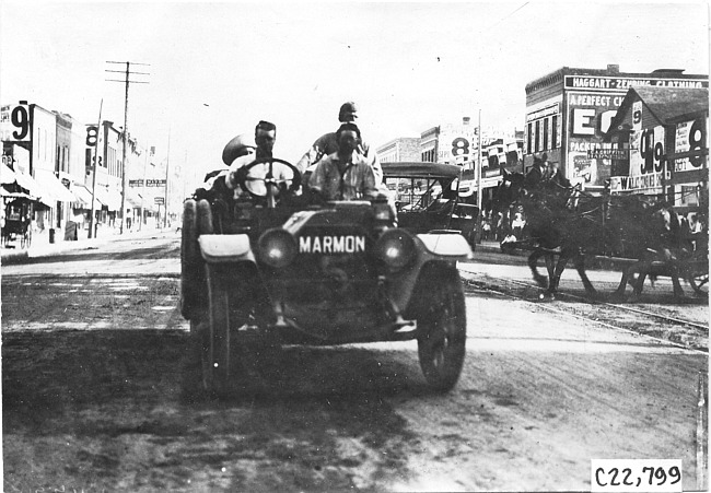 Marmon car #5 arriving in Hugo, Colo., at the 1909 Glidden Tour