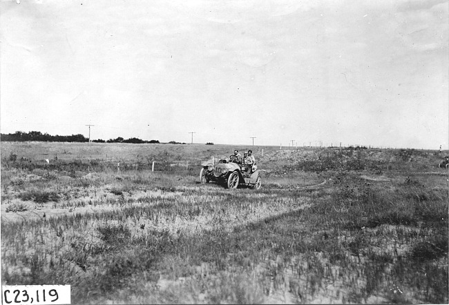 Pierce-Arrow car on the road to Oakley, Kan., at the 1909 Glidden Tour