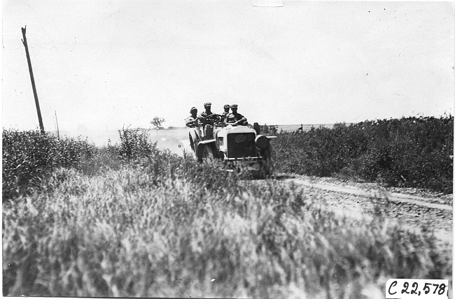 White Steamer car on rural road near Bunker Hill, Kan., at 1909 Glidden Tour