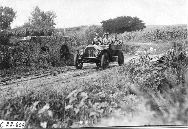 Glide car on rural road near Junction City, Kan., at 1909 Glidden Tour