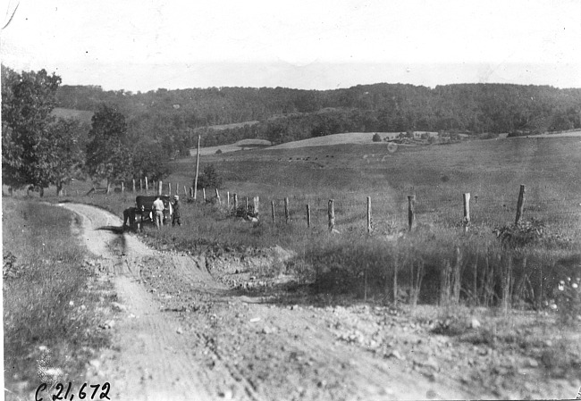 Studebaker press car on side of rural road near Junction City, Kan., at 1909 Glidden Tour