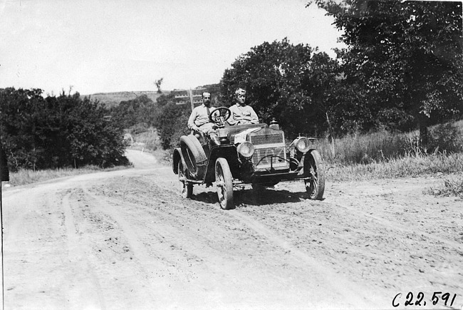 Glidden tourist car #107 on rural road near Junction City, Kan., at 1909 Glidden Tour