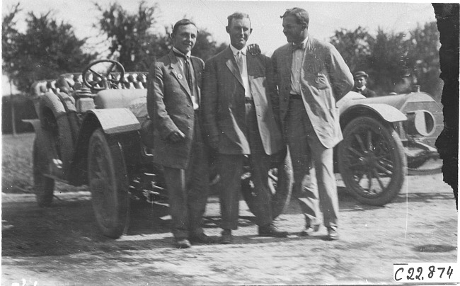 Jean Bemb, John Williams and Walter Winchester posed together at Kansas City, Mo., at 1909 Glidden Tour