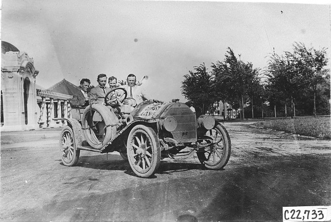 Jean Bemb in Chalmers car at Kansas City, Mo., at 1909 Glidden Tour