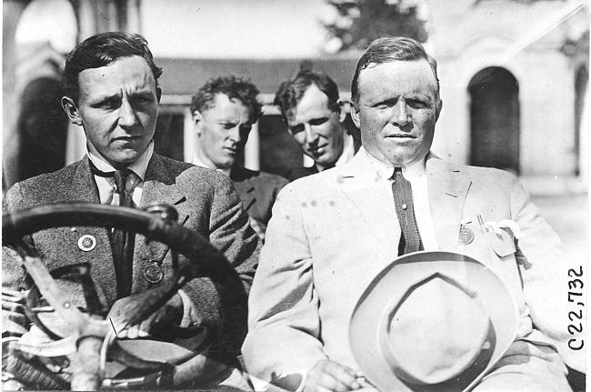 Jean Bemb and crew in Chalmers car in Kansas City, Mo., at 1909 Glidden Tour