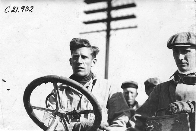Harry Bill and J.H. McDuffee in Chalmers car, at 1909 Glidden Tour
