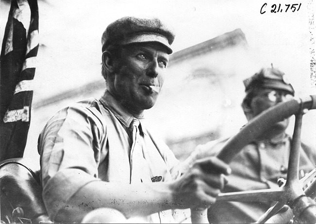 Walter Winchester at the wheel of Pierce car, at 1909 Glidden Tour