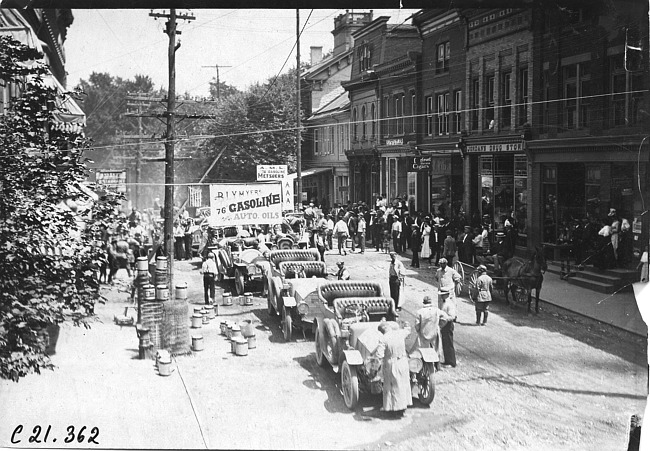 Participants getting gasoline, at the 1909 Glidden Tour