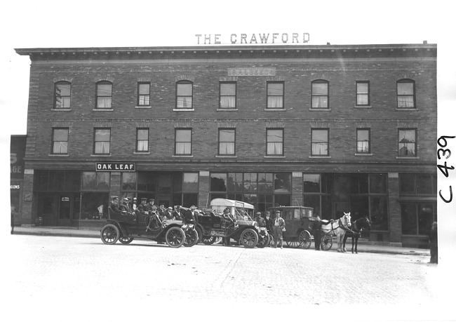 E.M.F. car in front of The Crawford, on pathfinder tour for 1909 Glidden Tour