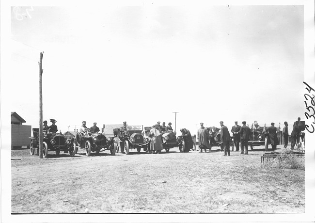 E.M.F. car parked along side other cars, on pathfinder tour for 1909 Glidden Tour