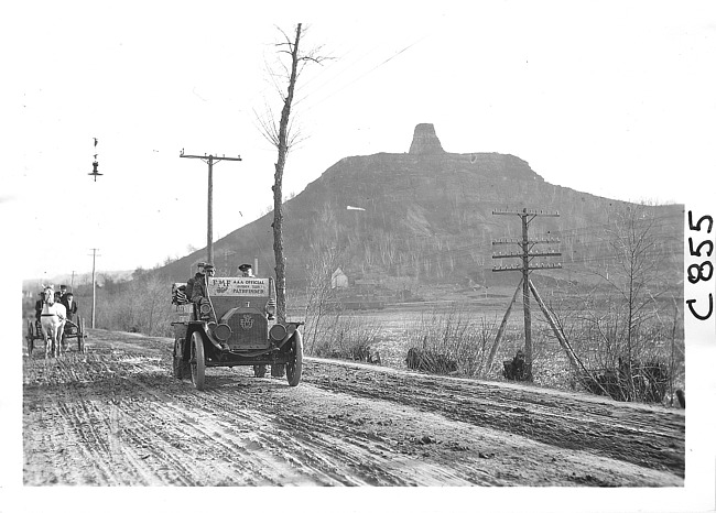 E.M.F. car on rural road, on pathfinder tour for 1909 Glidden Tour