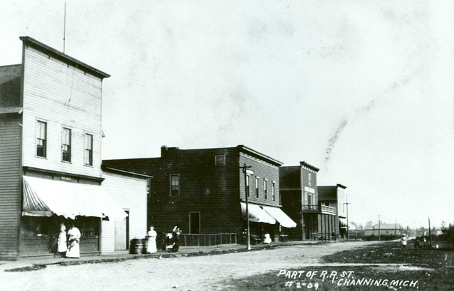 View of the east side of Channing's Railroad Street