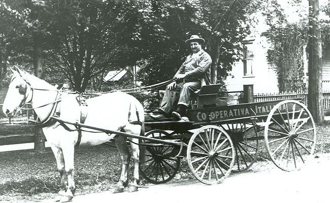 Co-operativa Italiana store horse, wagon and driver