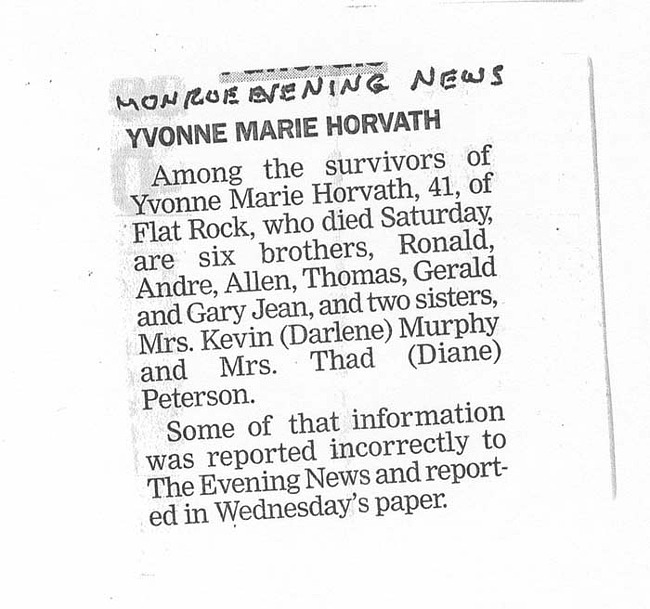 Yvonne Marie Horvath correction