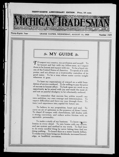 Michigan tradesman. Vol. 38 no. 1925 (1920 August 11)