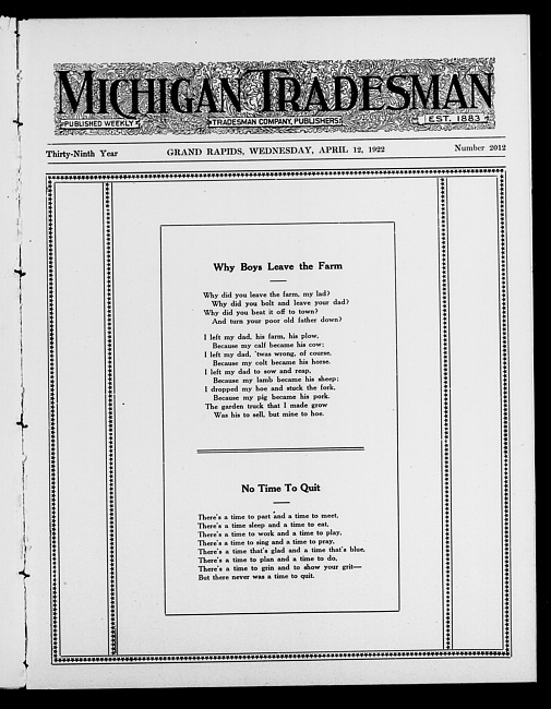 Michigan tradesman. Vol. 39 no. 2012 (1922 April 12)
