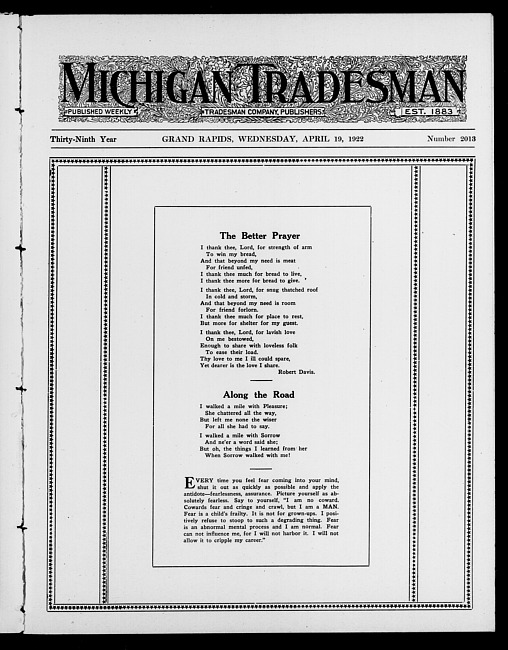 Michigan tradesman. Vol. 39 no. 2013 (1922 April 19)