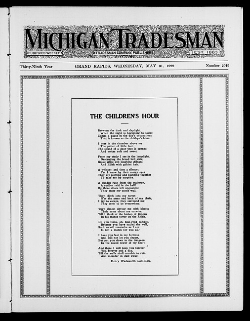 Michigan tradesman. Vol. 39 no. 2019 (1922 May 31)