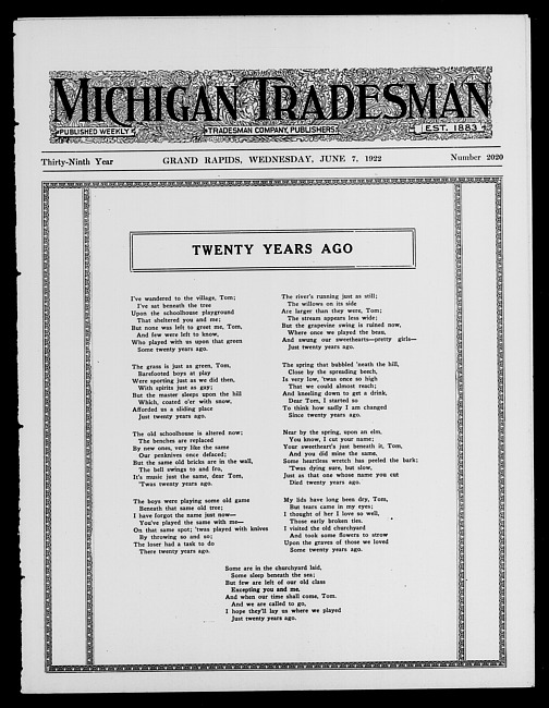 Michigan tradesman. Vol. 39 no. 2020 (1922 June 7)