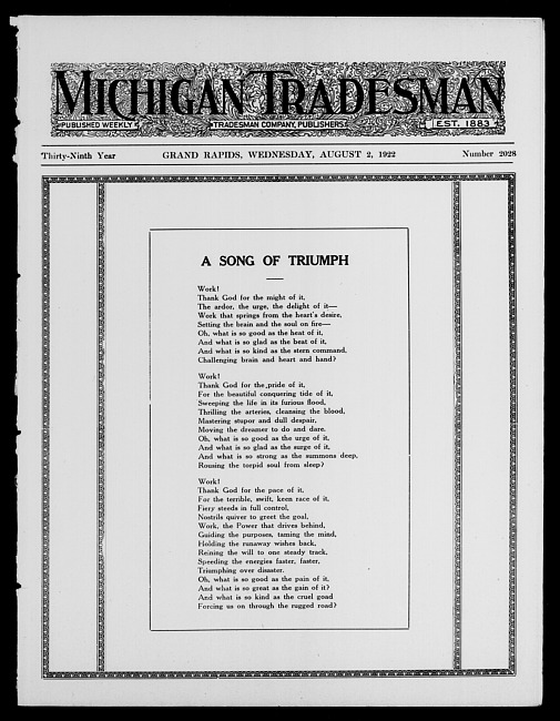 Michigan tradesman. Vol. 39 no. 2028 (1922 August 2)