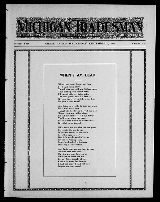 Michigan tradesman. Vol. 40 no. 2033 (1922 September 6)
